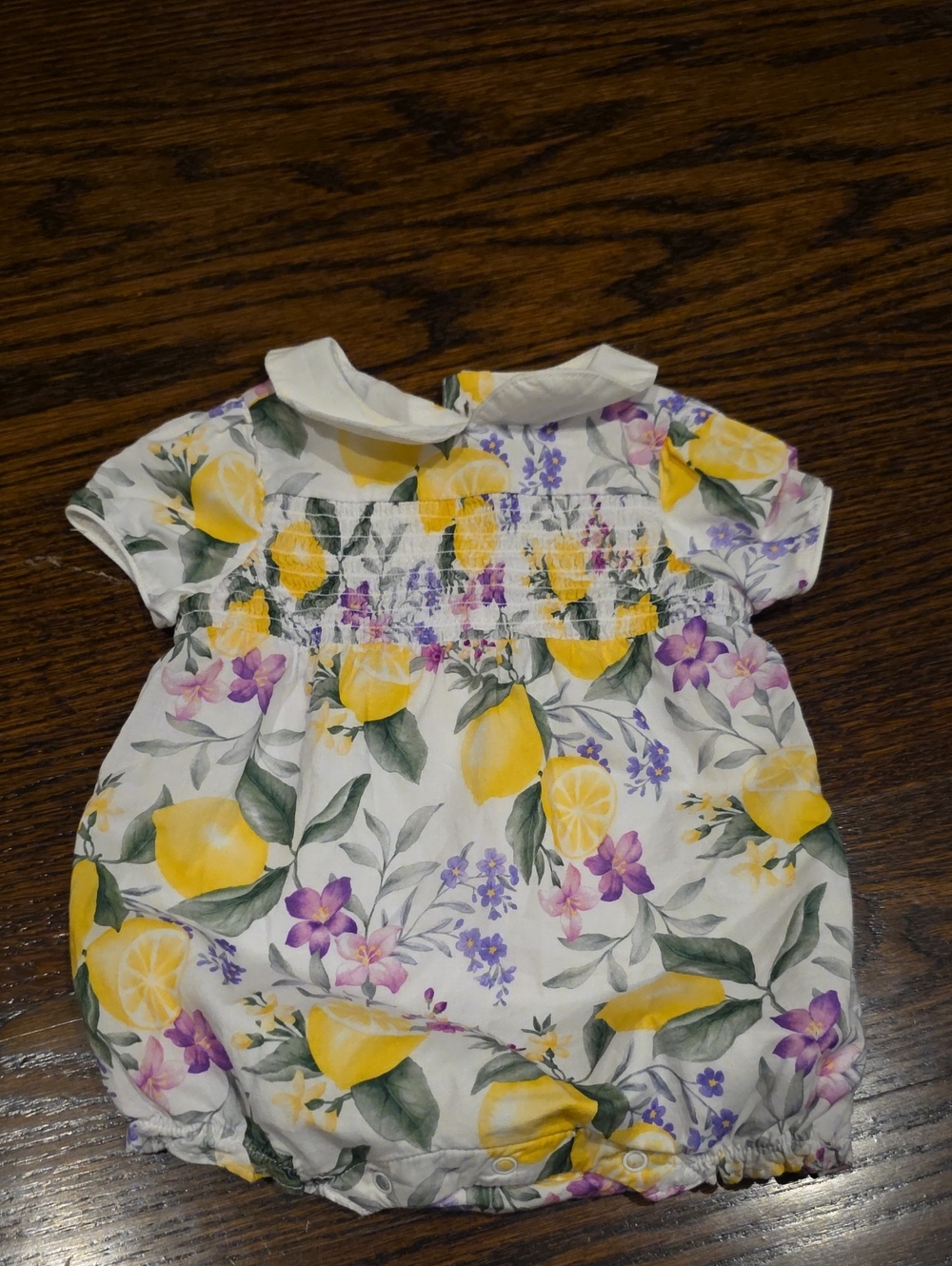 Janie and Jack White Romper with Yellow Lemon & Purple Floral Pattern